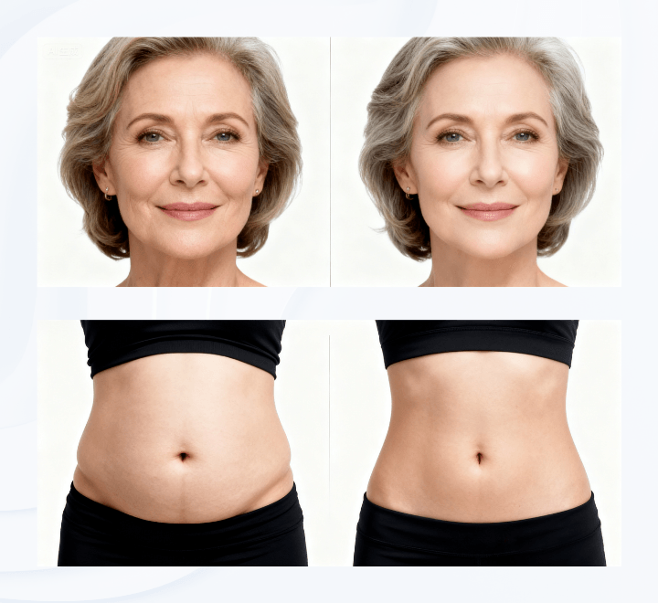 Before and after results of RF Treatment 4 Handpiece Skincare Machine, showing improved skin tightening and contouring